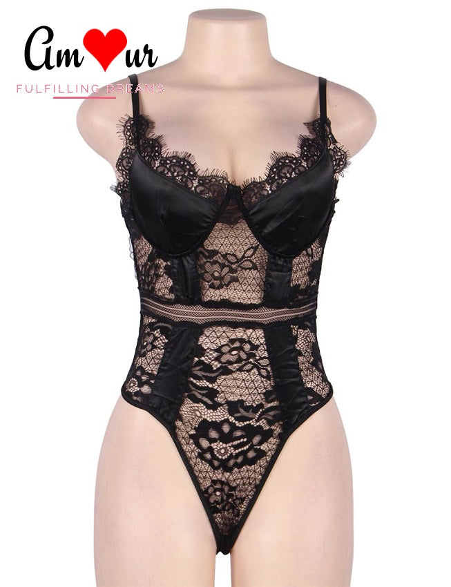 sexy black lace teddy lingerie