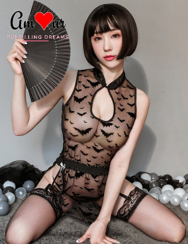 black mandarin collar babydoll