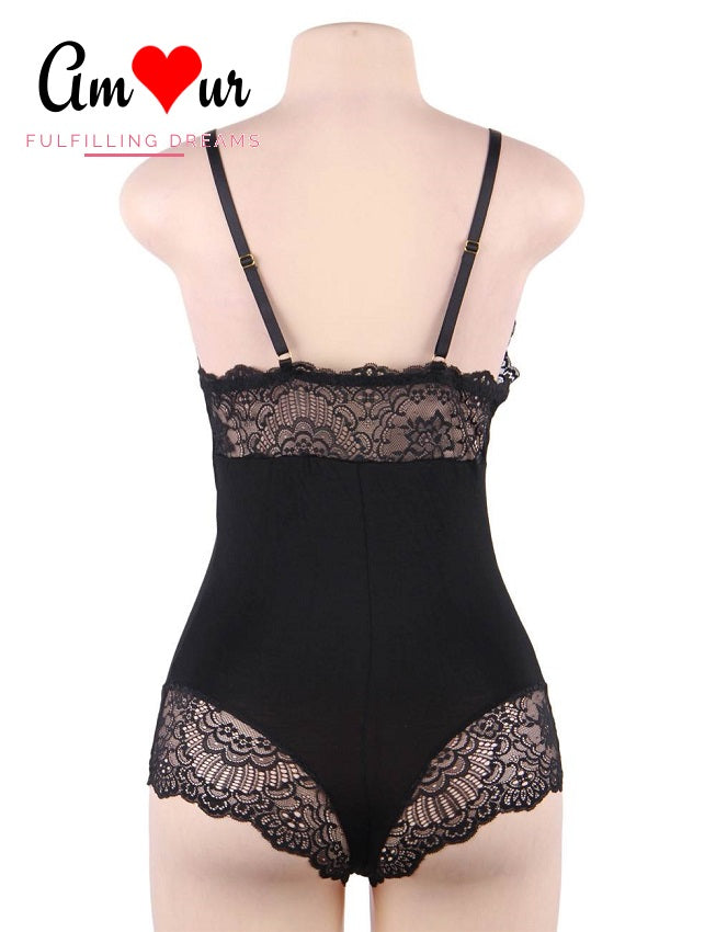 Comfy Black Lacy Bodysuit Pyjamas