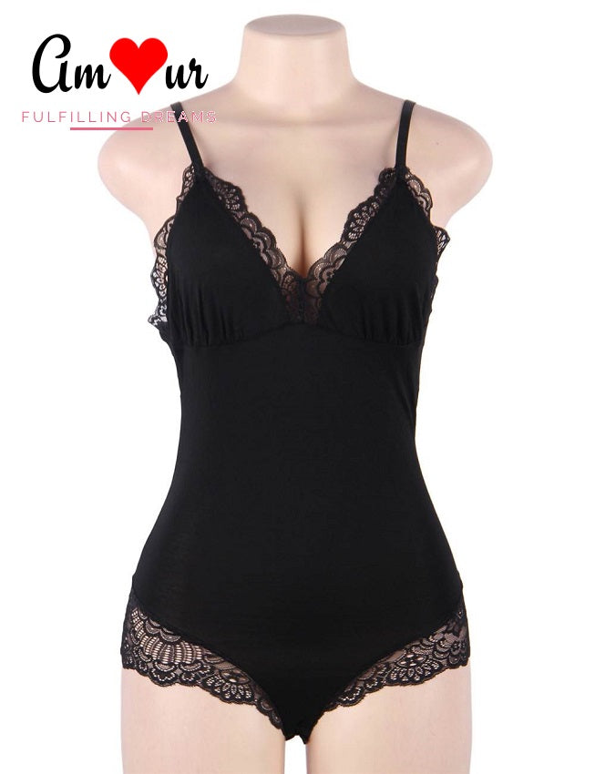 Comfy Black Lacy Bodysuit Pyjamas