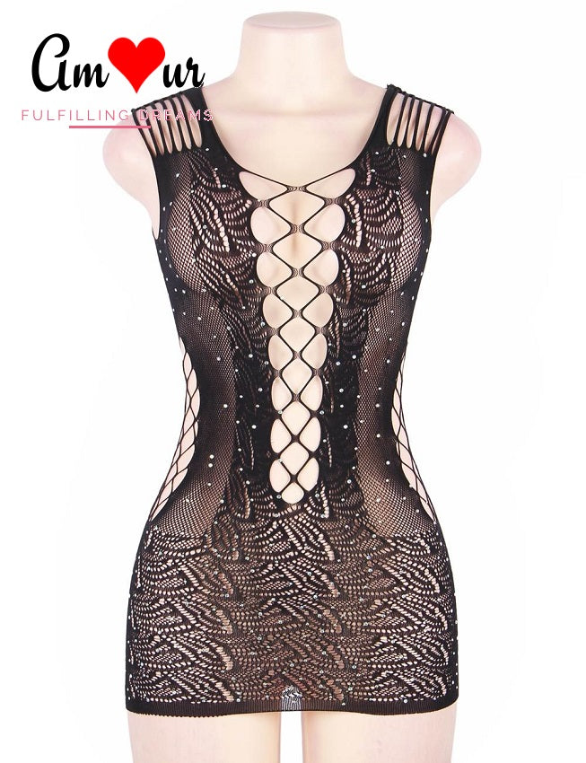 black glitter babydoll on mannikin