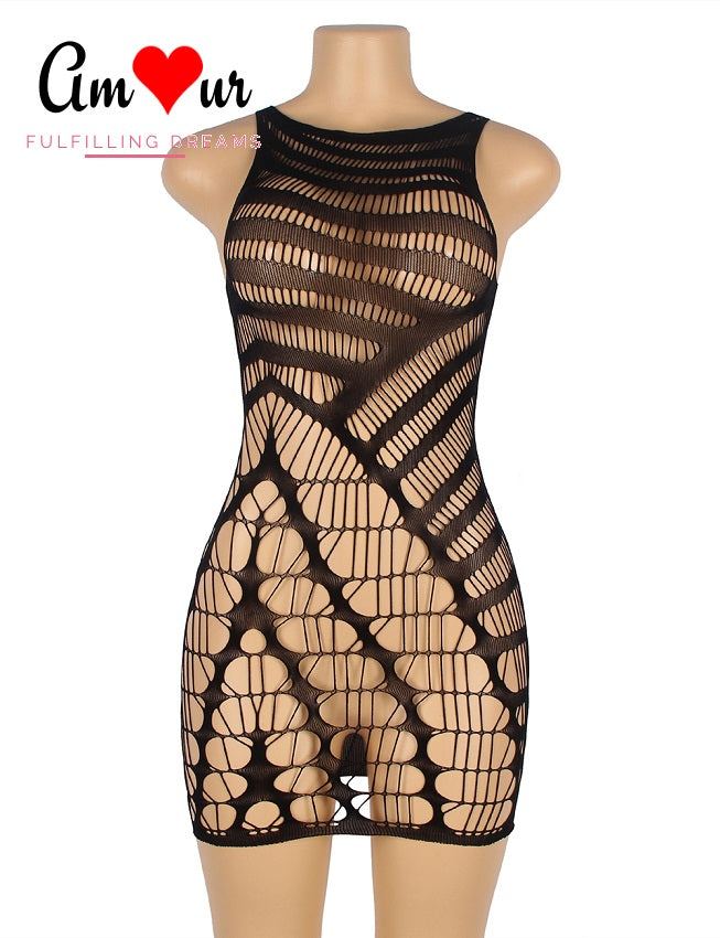 Vivacious Sexy Hollow-Out Bodystocking Babydoll