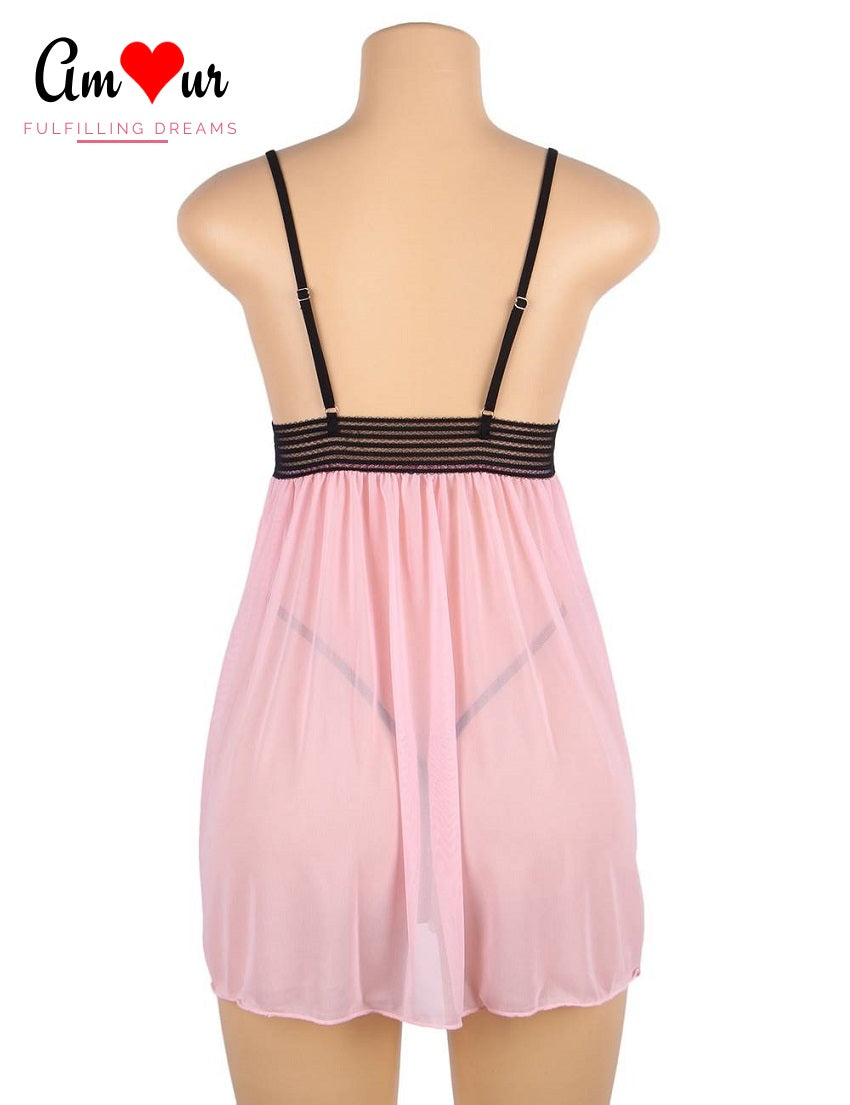 sheer pink lace babydoll dress