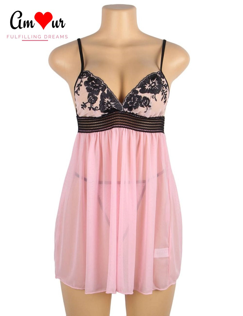 embroidered pink lace babydoll