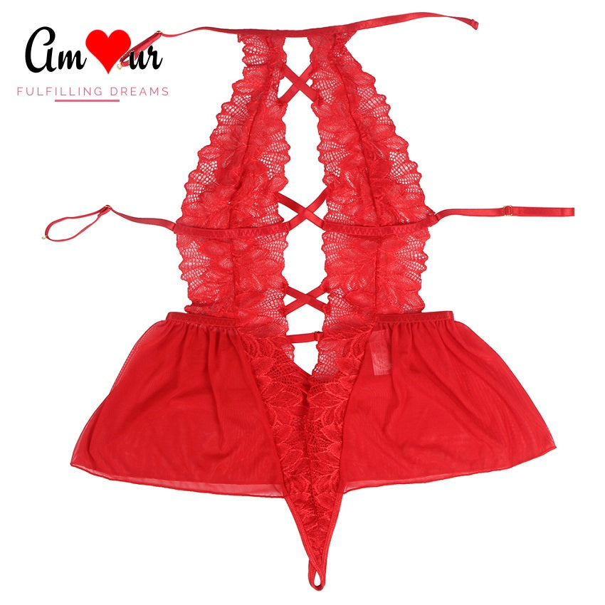 red halter lace teddy actual product