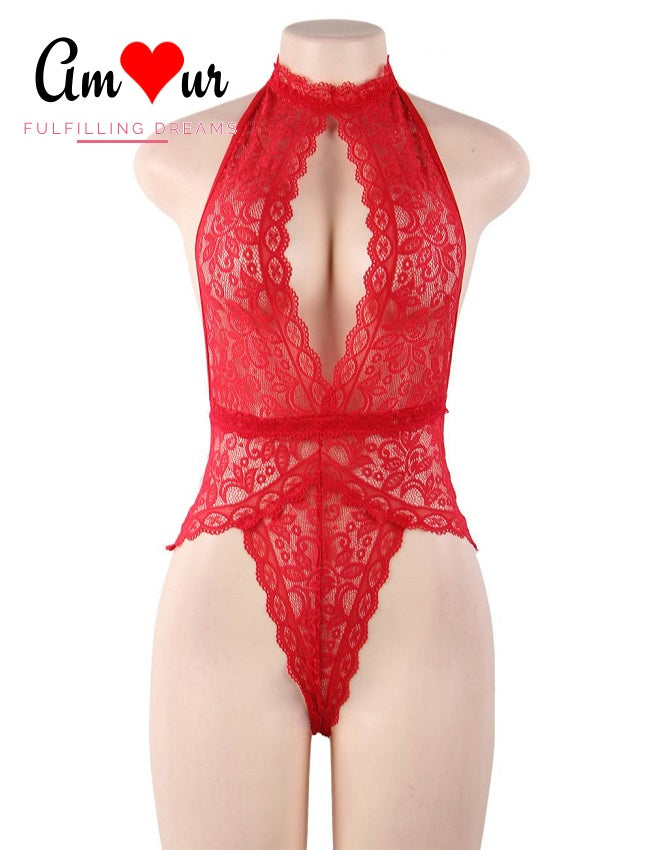 red lace teddy lingerie on mannikin