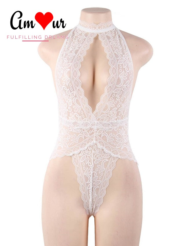 white lace teddy lingerie on mannikin