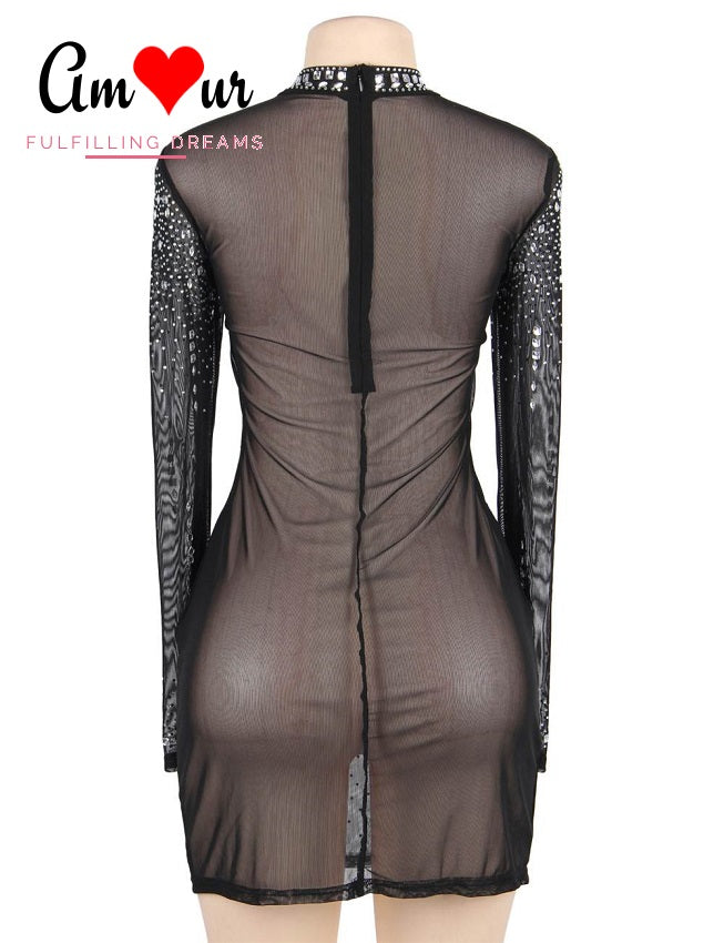 Glam Slam Sheer Lace & Sequins Dress