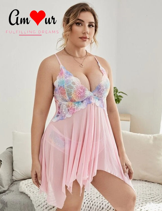 rainbow embroidered lace chemise