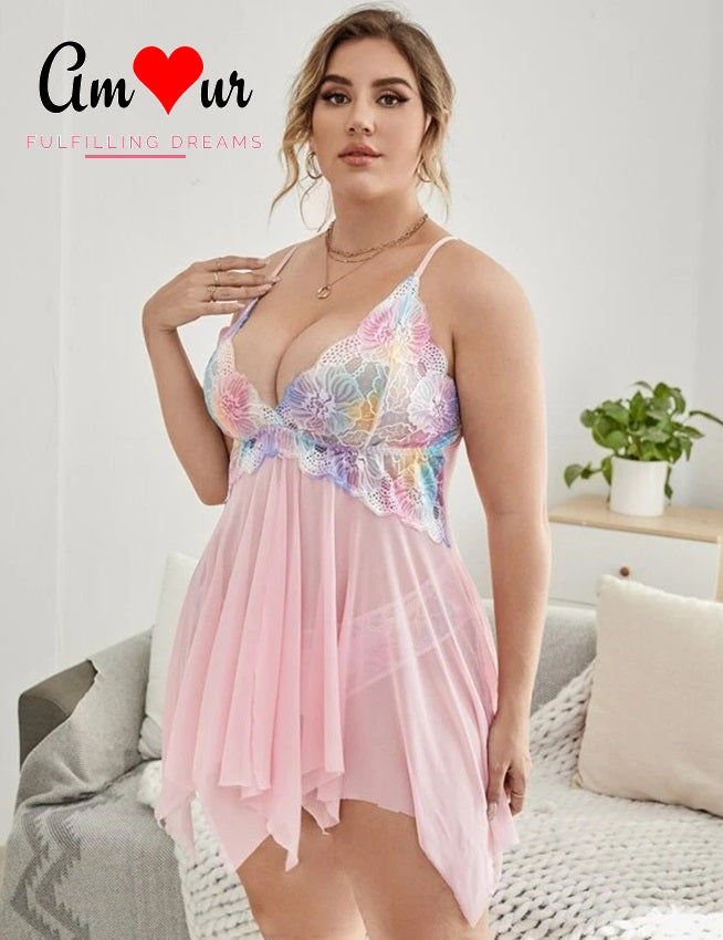 pink open front lace chemise