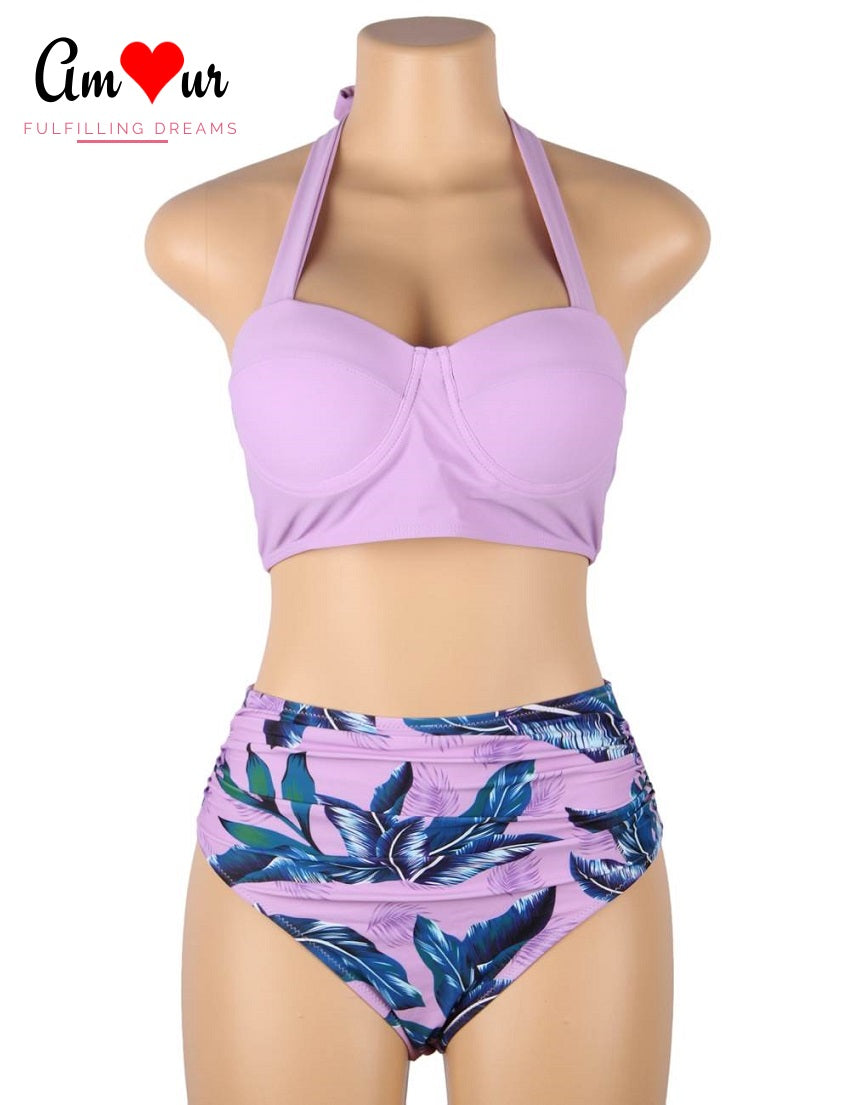 lavender 2 piece swimwear on mannikin