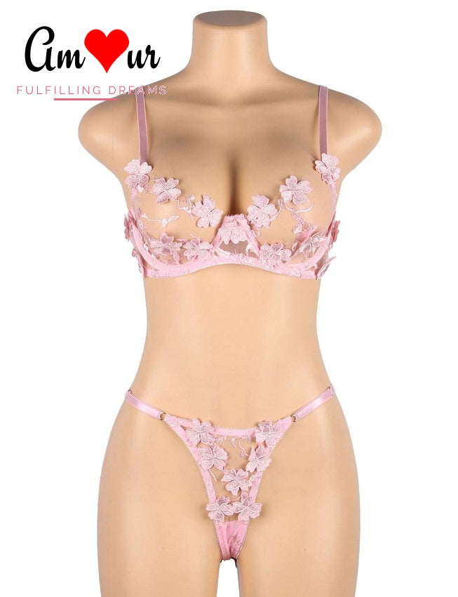 Felicity Floral Embroidered Applique Bra & Panty Lingerie Set