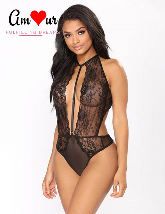 halter black lace teddy