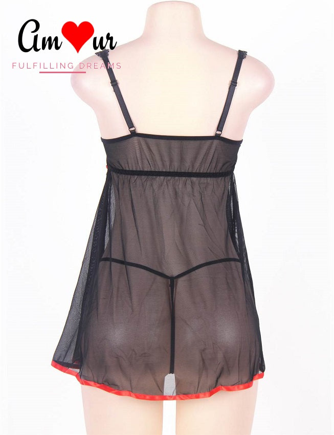 red satin lace babydoll