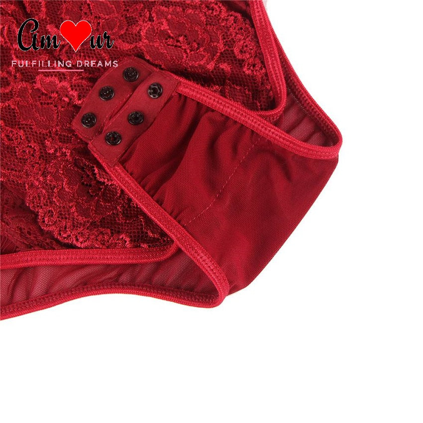 red lace snap closure teddy