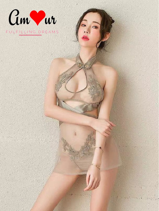 grey sexy cheongsam lingerie