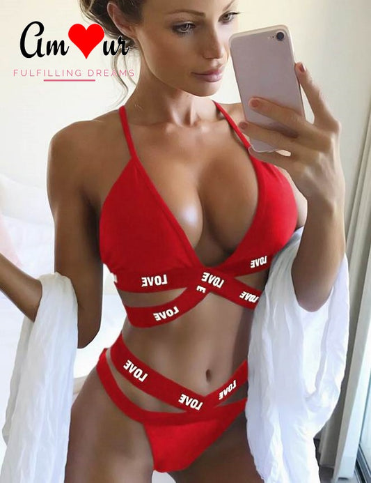 red love bondage bikini