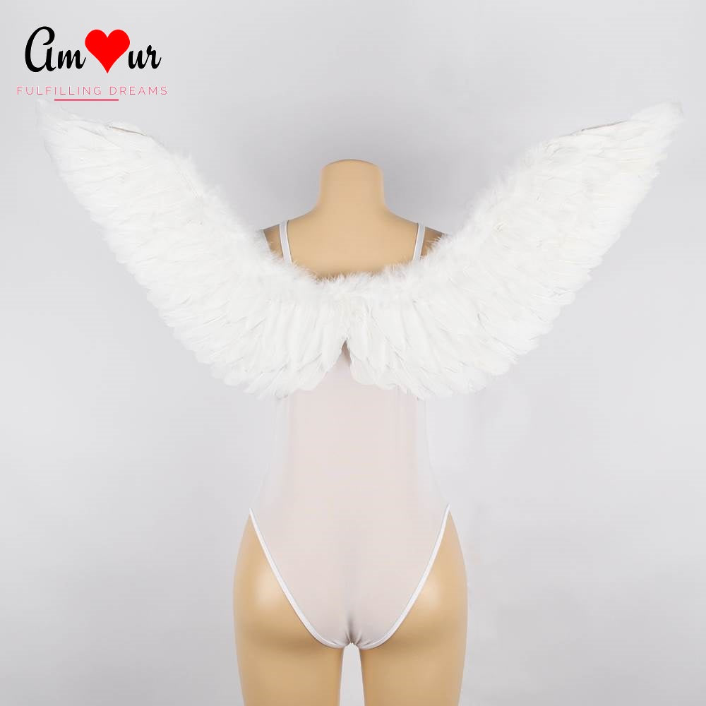 Sexy White Lace Teddy with Feathered Wings