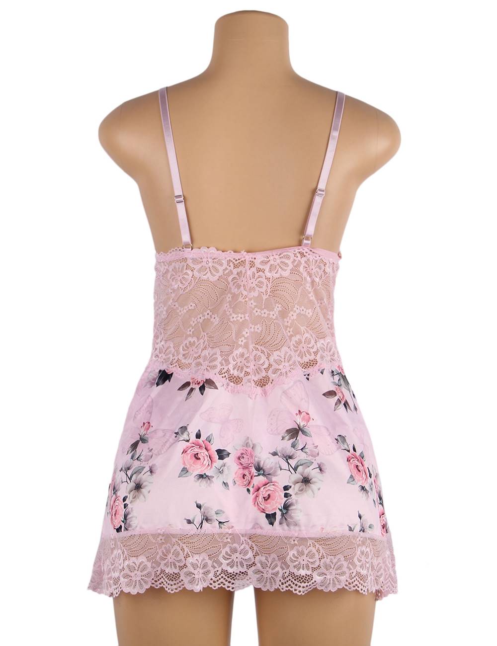 back view of pink floral lace dress