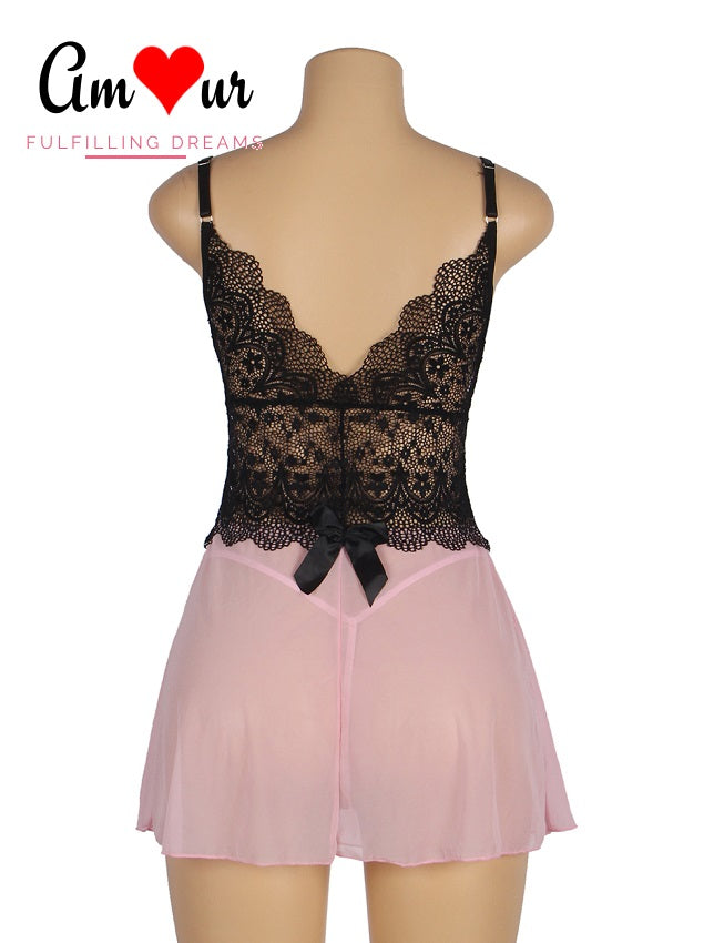 black pink lace chemise on mannikin