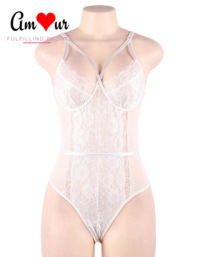 white lace cross straps teddy