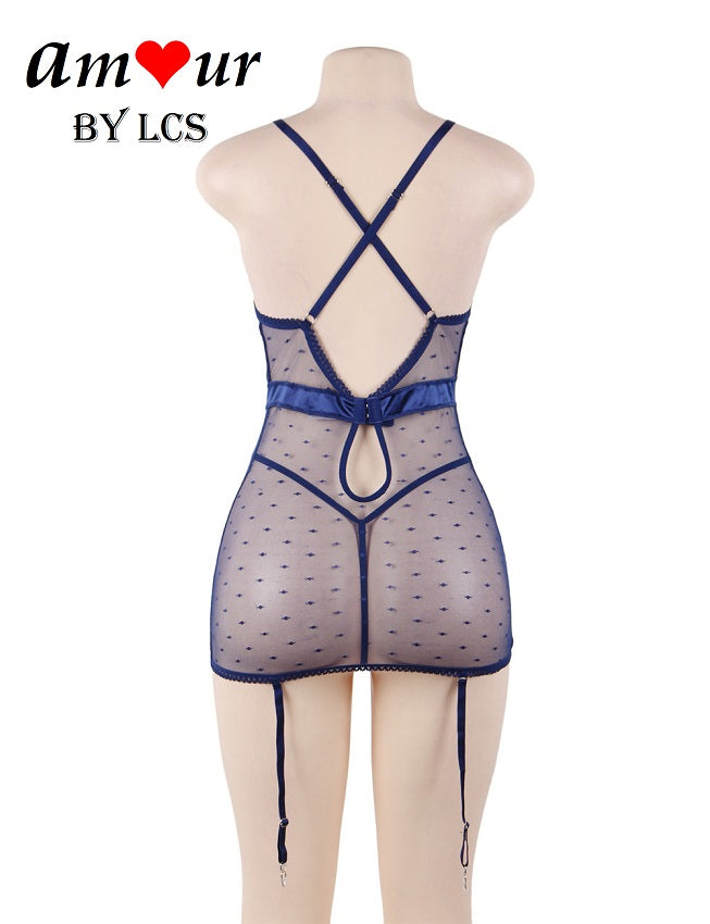 Stimulating Sheer Polka Dot Sexy Babydoll with Garters