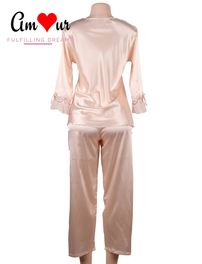 Embroidered Satin 2-Piece Pyjamas Set