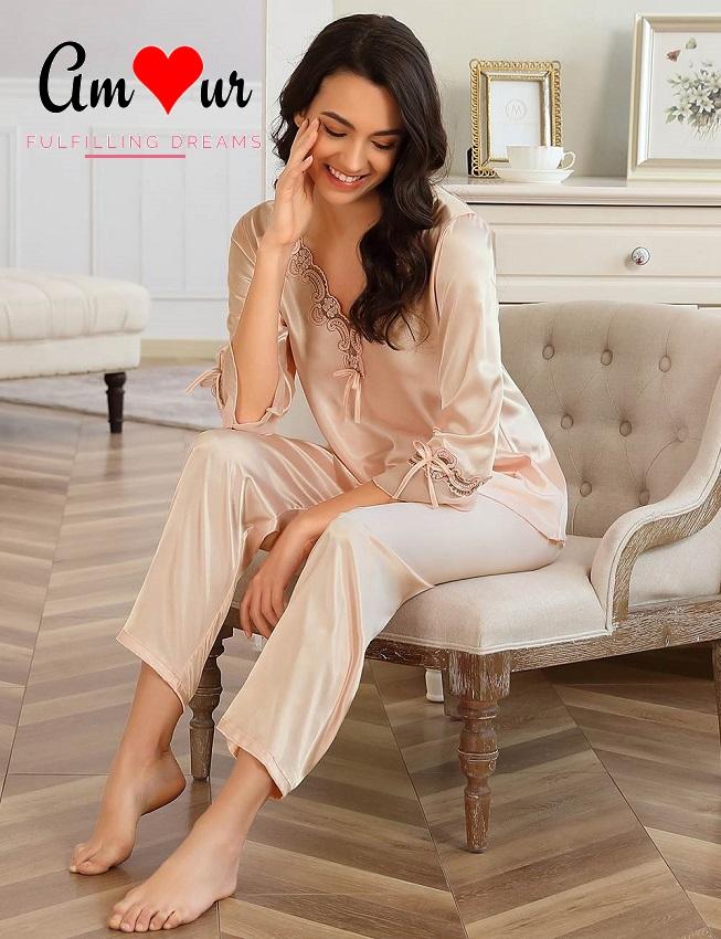 light peach satin pyjamas