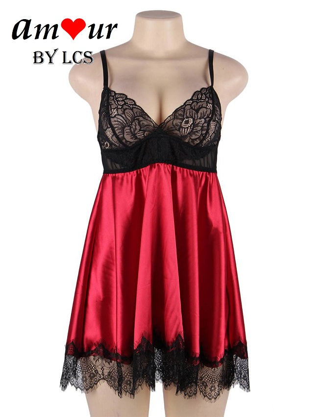 red  satin & lace babydoll