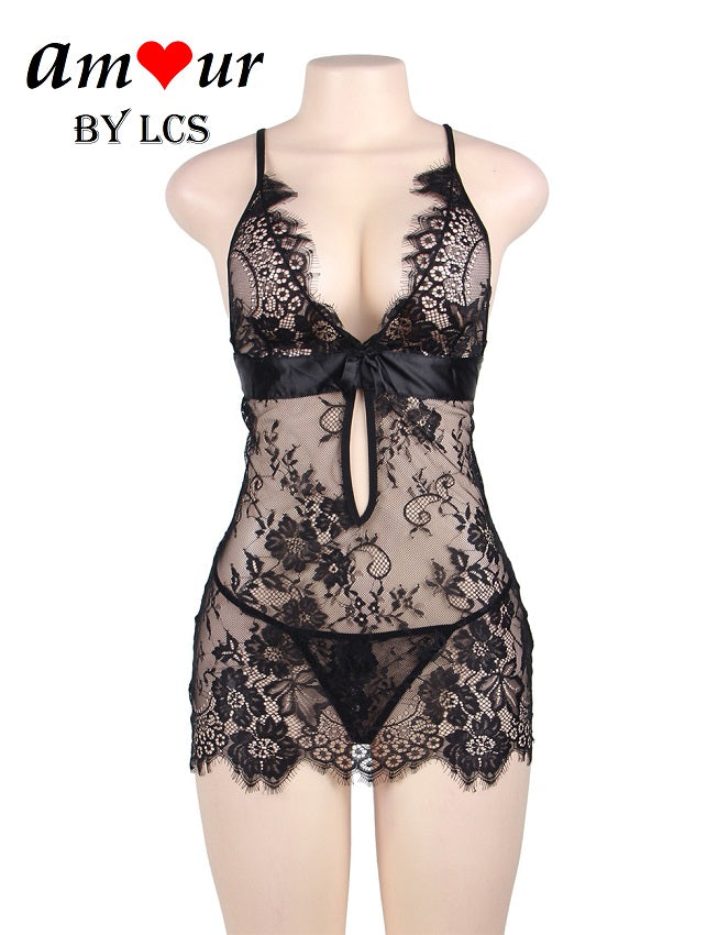 [black lace babydoll on mannikin] - AMOUR Lingerie