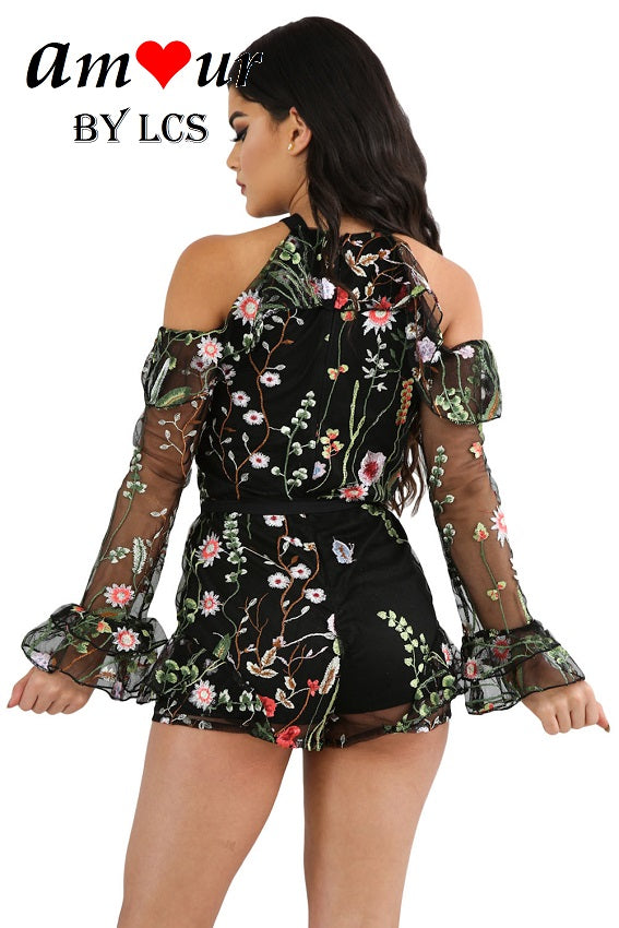 [floral embroidered beach romper] - AMOUR Lingerie