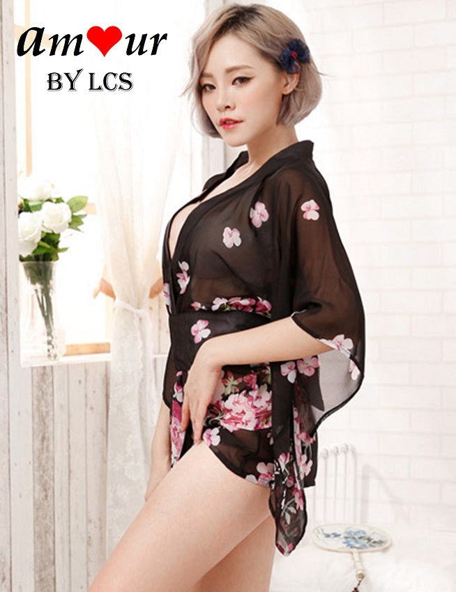 [sexy black kimono robe] - AMOUR Lingerie