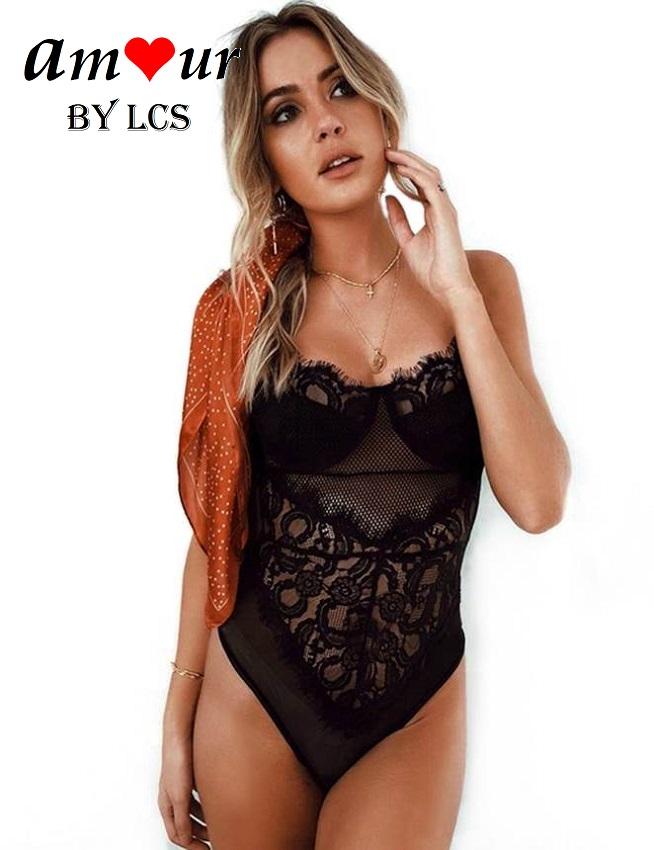 [black lace one-piece teddy] - AMOUR Lingerie