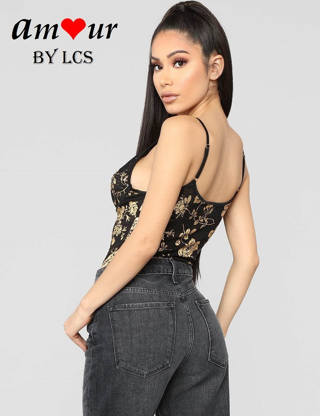 [black gold spag strap bodysuit] - AMOUR Lingerie