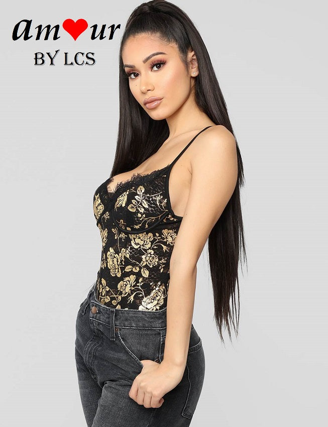 [black gold lace sexy teddy] - AMOUR Lingerie