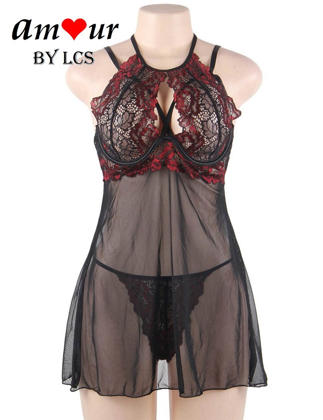 Sexy Halter Openable Cups Erotica Chemise