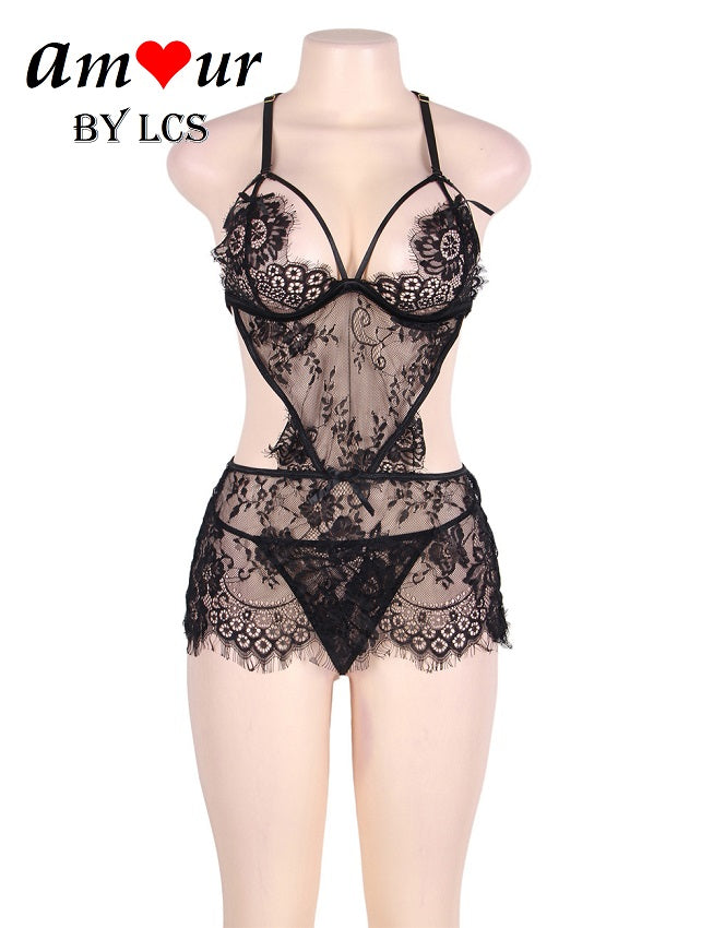 black lace lingerie dress