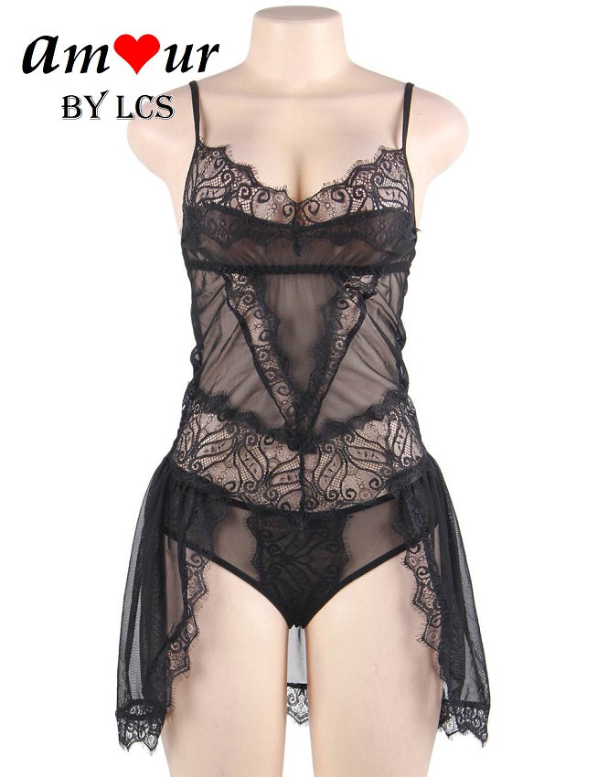 Sexy Playful Coquettish Black Lace Babydoll