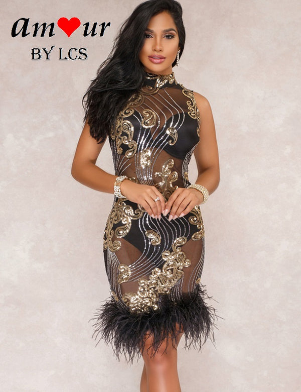 Shimmering Sequin Sheer Furry Clubbing Dress – Amour Lingerie