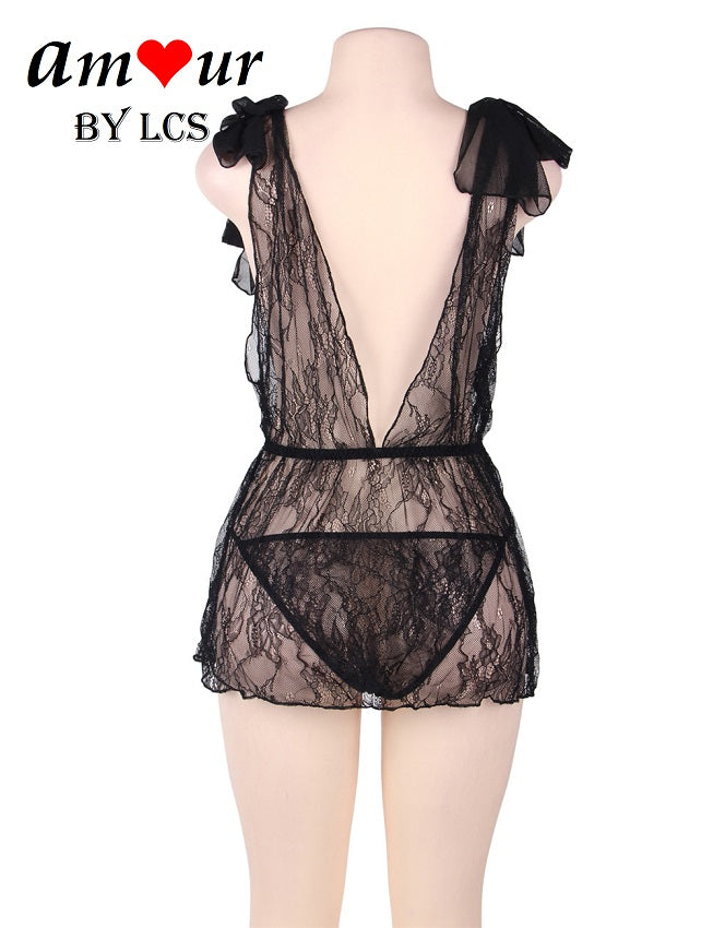 [black lace sexy babydoll] - AMOUR Lingerie