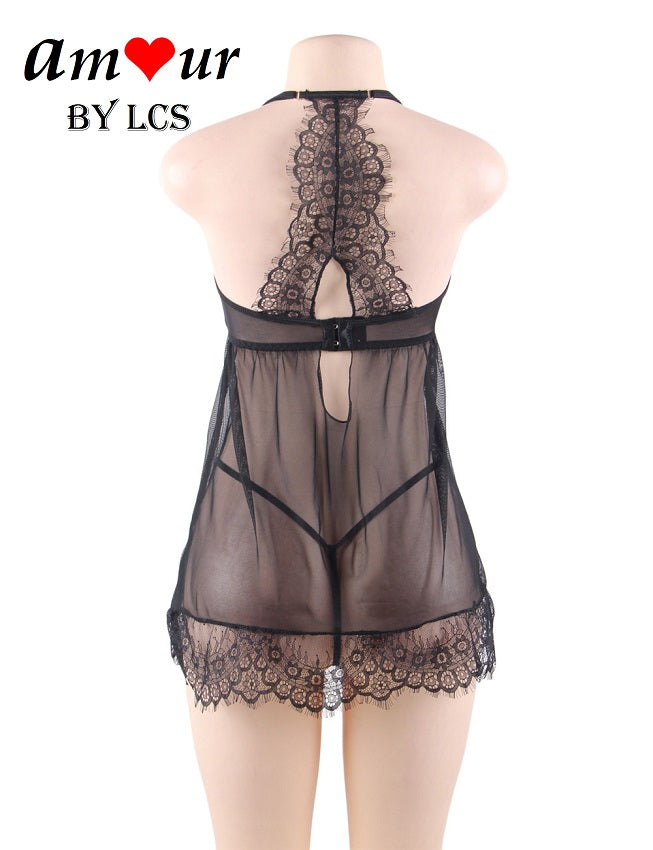 [black lace babydoll on mannikin] - AMOUR Lingerie