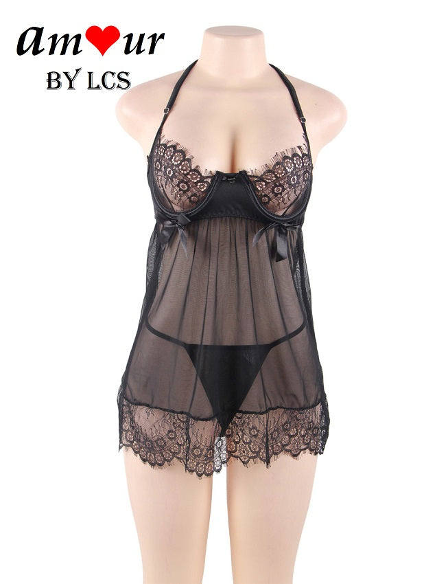 [black lace babydoll on mannequin] - AMOUR Lingerie