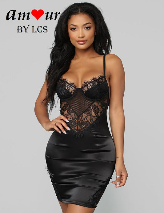 [black lace bodycon dress] - AMOUR Lingerie