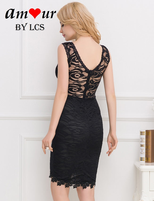 black sheer lace back dress