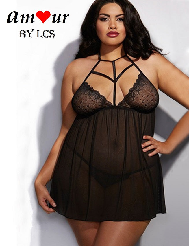 plus size sheer lace babydoll