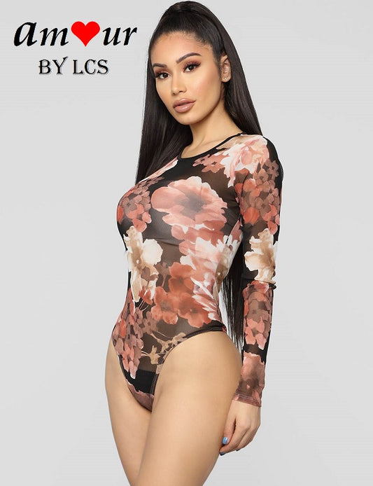 [floral sheer teddy leotard] - AMOUR Lingerie
