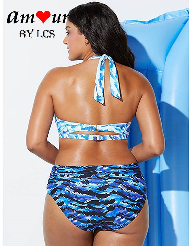 [blue halter 2-piece bikini swimwear] - AMOUR Lingerie
