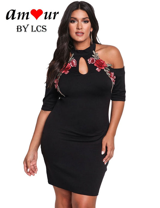 [cold shoulder embroidered dress] - AMOUR Lingerie