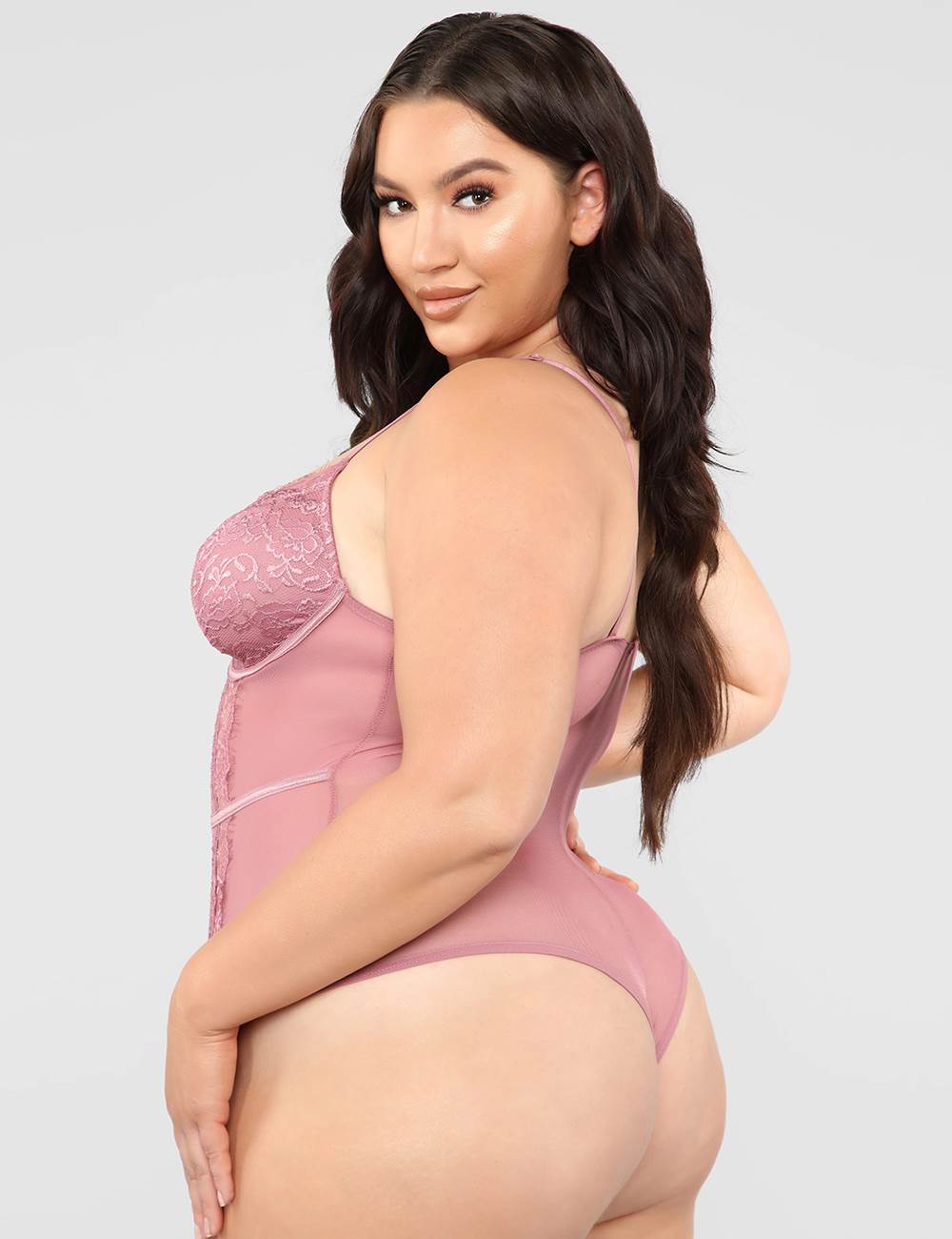 plus size pink lace teddy