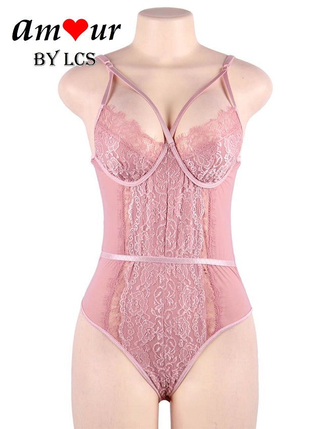 earth pink lace teddy
